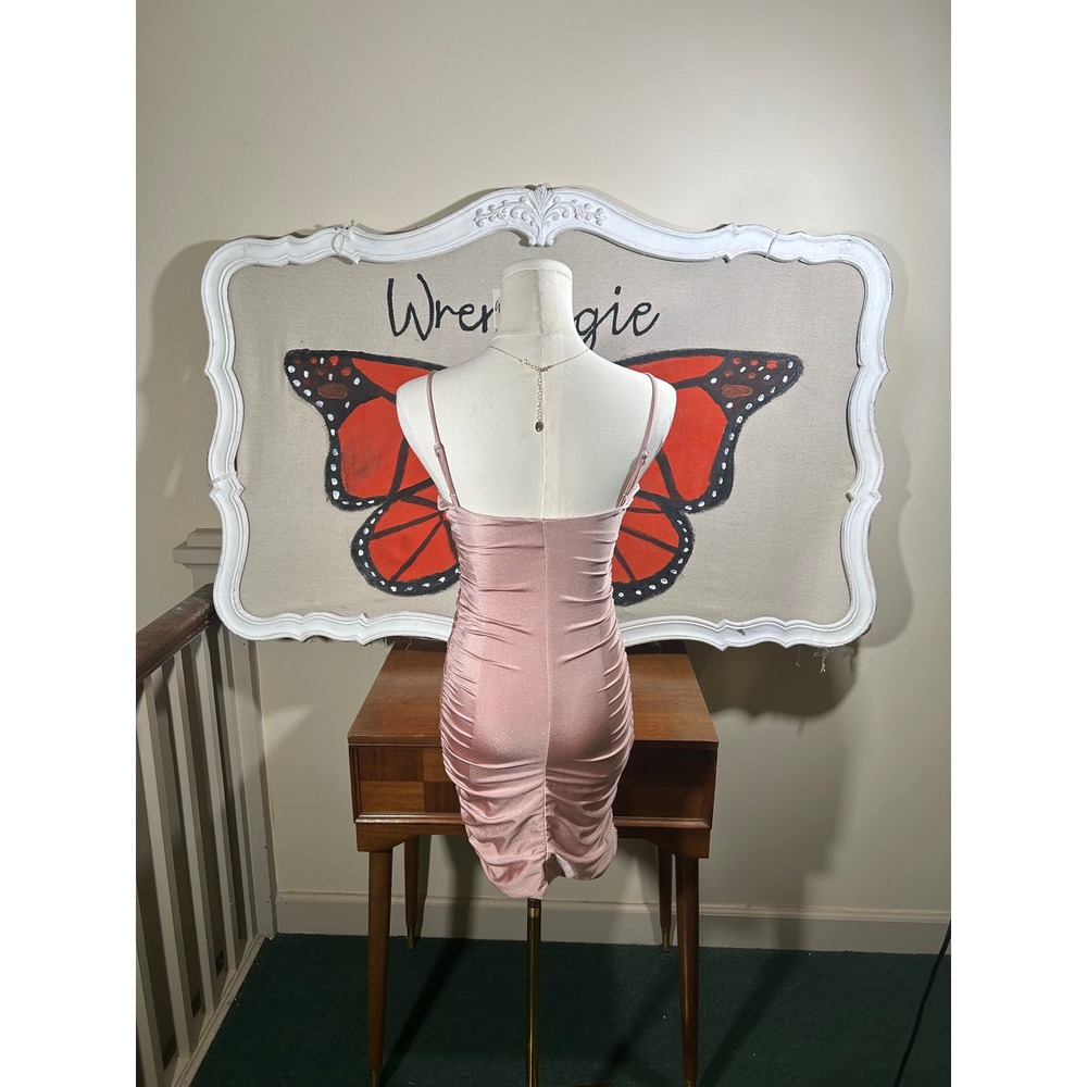 Tiger Mist Pink Metallic Lace Up Ruched Bodycon Mini Dress Womens XS Night Out